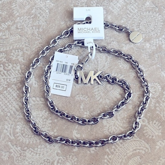 Brand New Michael Kors Silver Tone Metal Chain Belt Cinched Waist